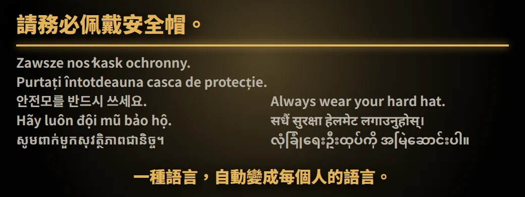 這份守則，您讀得懂嗎？請務必佩戴安全帽。一種語言，自動變成每個人的語言。