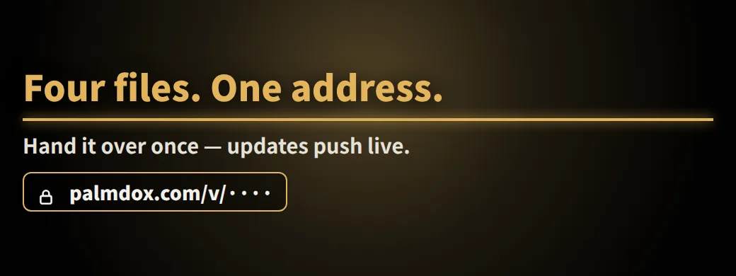 Which one is the latest — can you tell? Four files. One address. Hand it over once — updates push live.