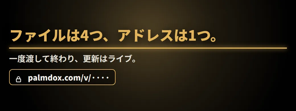 どれが最新版か、分かりますか？ファイルは4つ、アドレスは1つ。一度渡して終わり、更新はライブ。