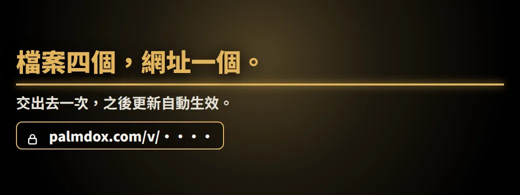 哪一個是最新版，您分得出來嗎？檔案四個，網址一個。交出去一次，之後更新自動生效。